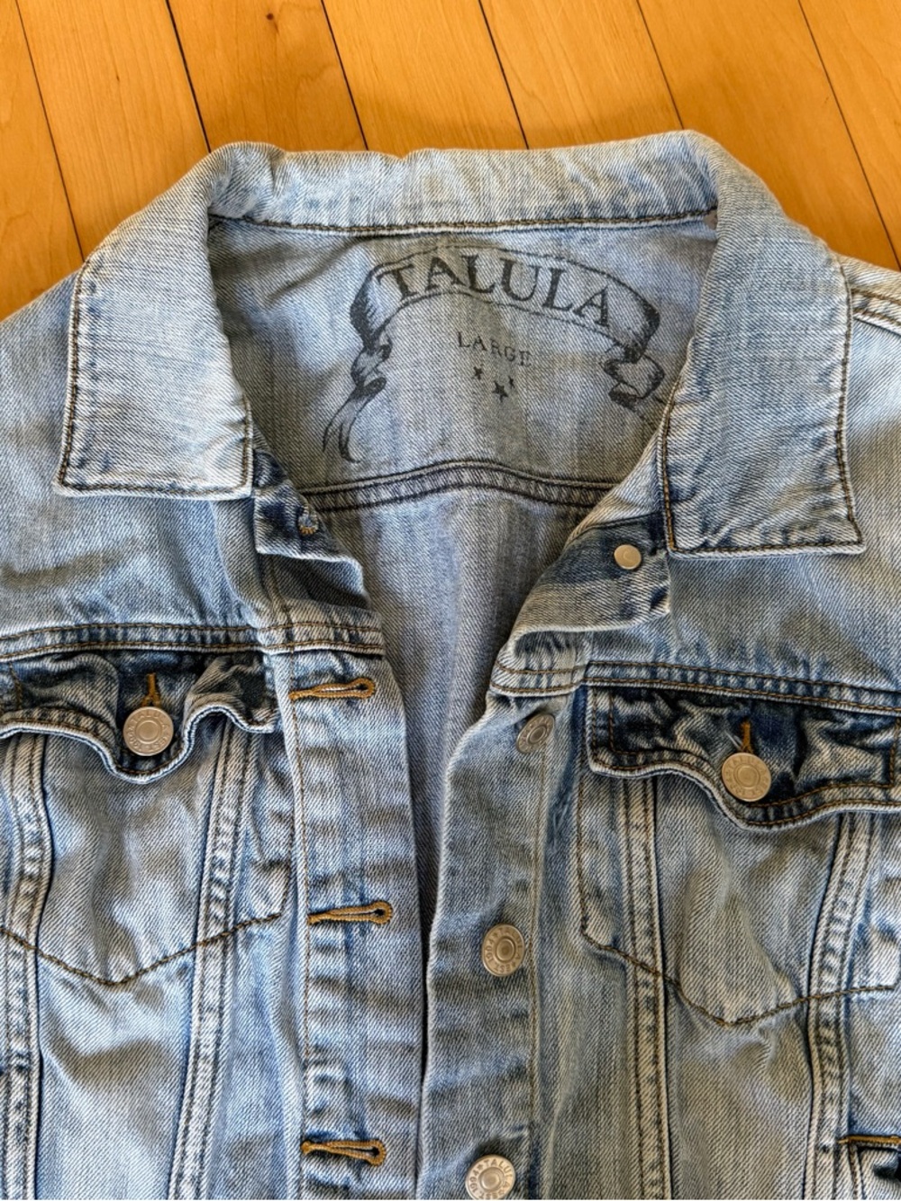 Aritzia Talula Pale Blue Cropped Denim Jacket